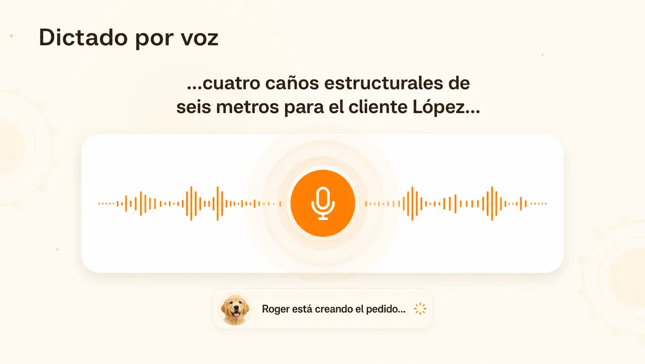 Interfaz de dictado por voz transcribiendo un pedido